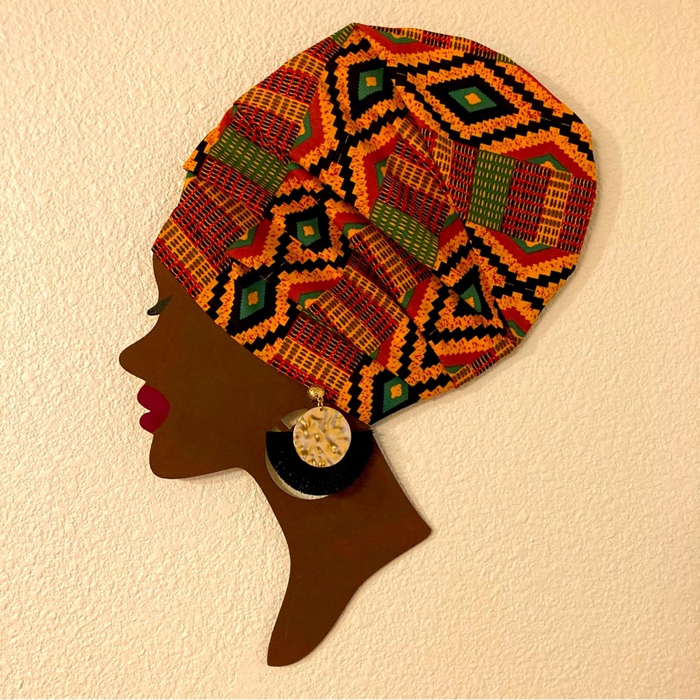 AFRICAN WOMAN Wooden Hanging Wall Art with Detachable Real Earring